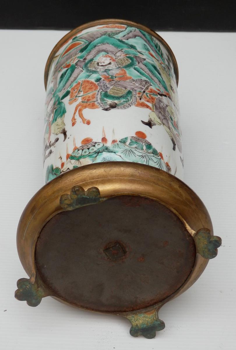 Grande Lampe à Huile Porcelaine De Chine Famille Verte, Bon état Vers 1860-photo-2