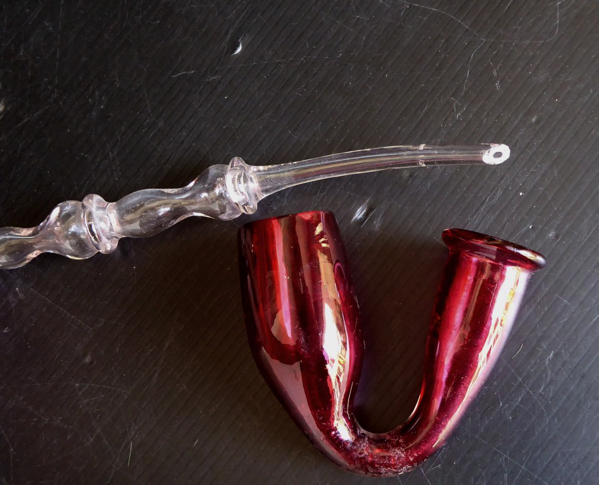 Masterpiece Of Glass Blower, 19thc: Long Glass Tobacco Pipe, Incredible-photo-3