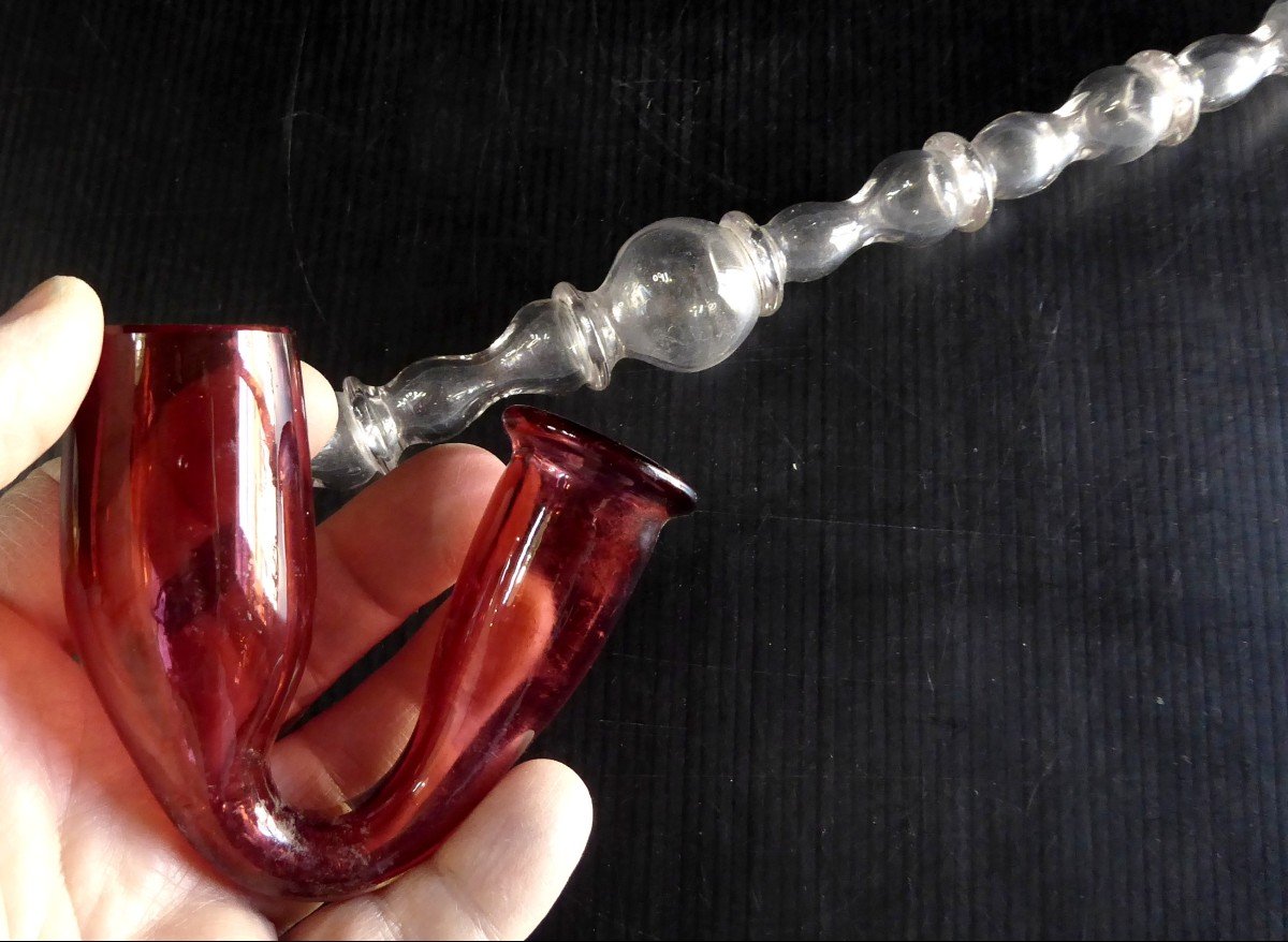 Masterpiece Of Glass Blower, 19thc: Long Glass Tobacco Pipe, Incredible-photo-1