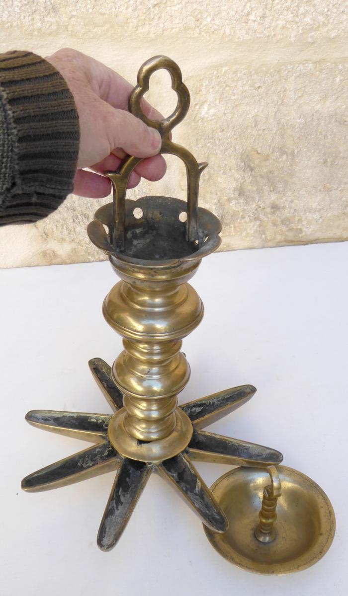 Oil Chandelier, Hebraic, Bronze Faded Star, Louis XIV-photo-2