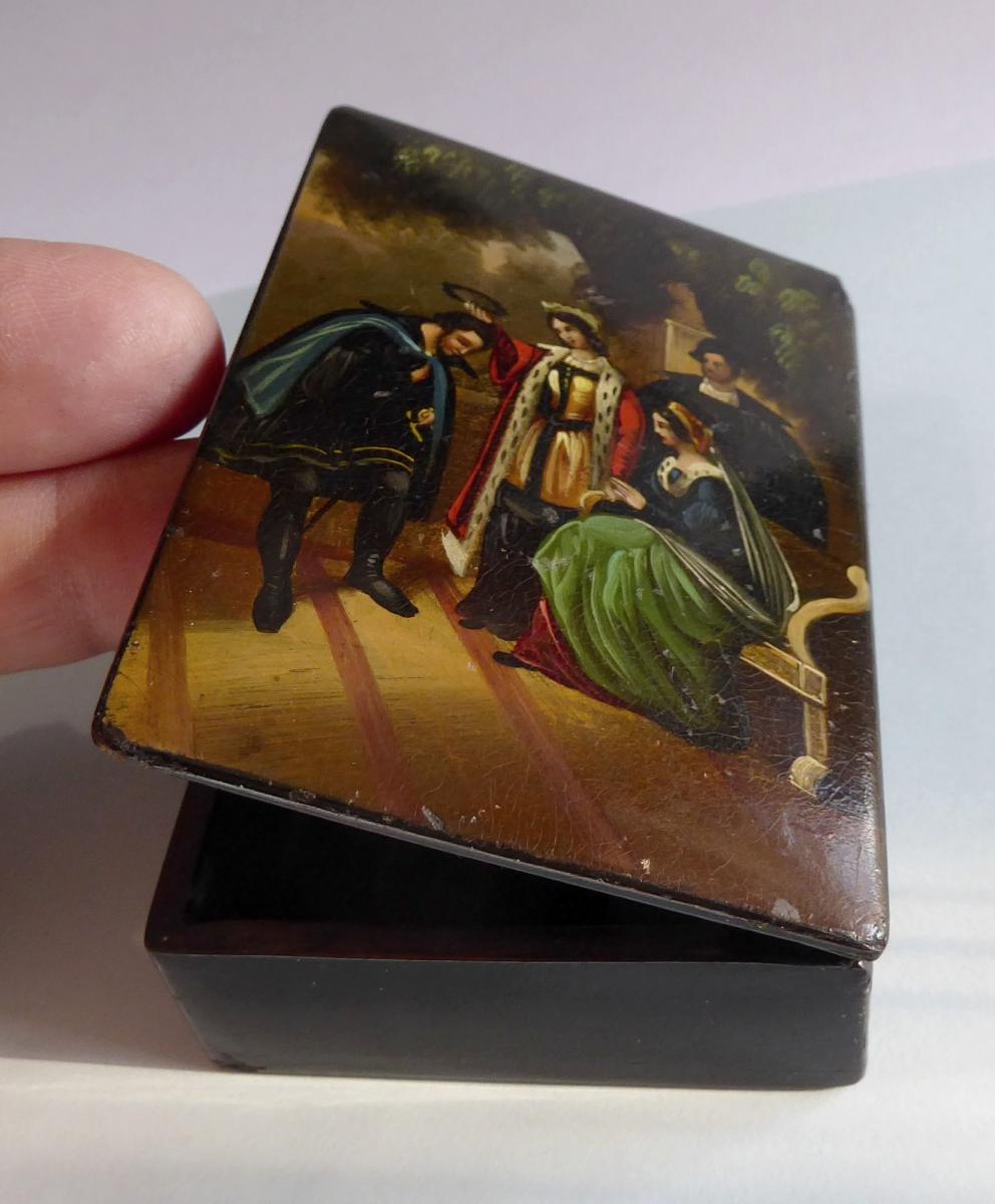 Snuff Box, Painted Lacquer, XIXth Century, Stobwasser Style