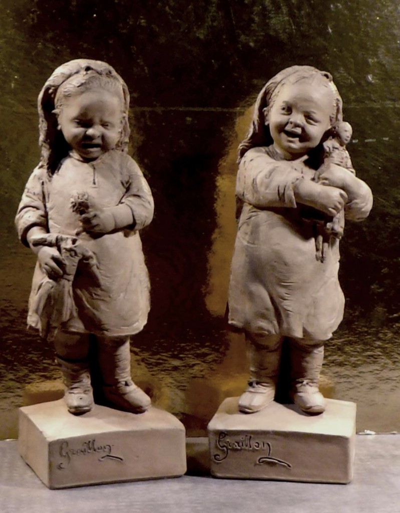 Graillon, (musée De Dieppe), XIXe, Chagrin d'Enfant : 2 Terre Cuites Signées-photo-1