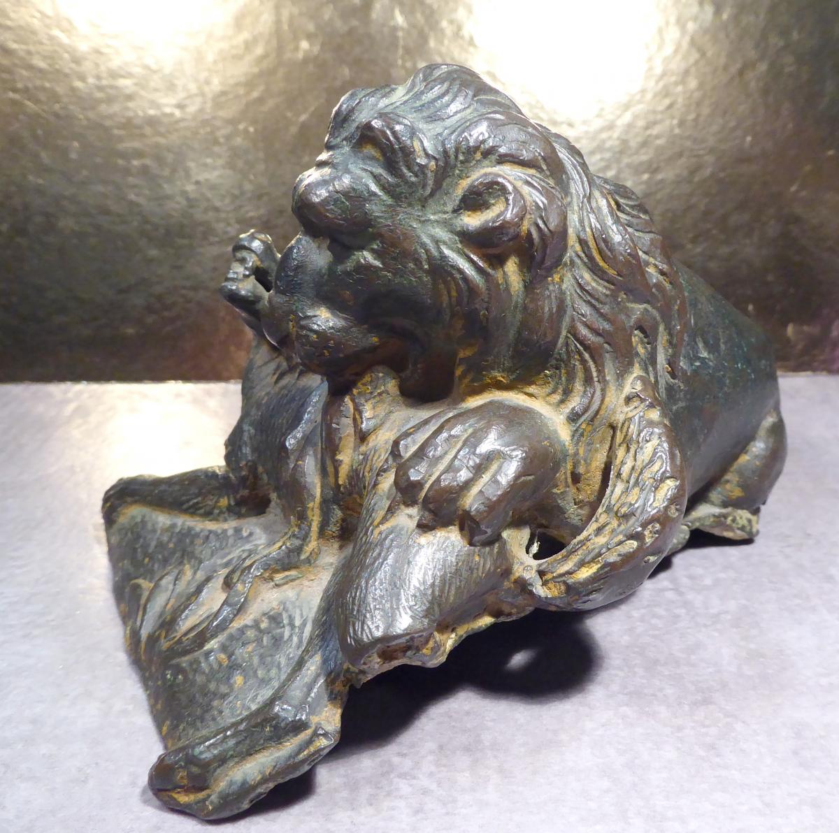 Renaissance Bronze Lion , Brut Of Casting, 16th Or 17th,-photo-2