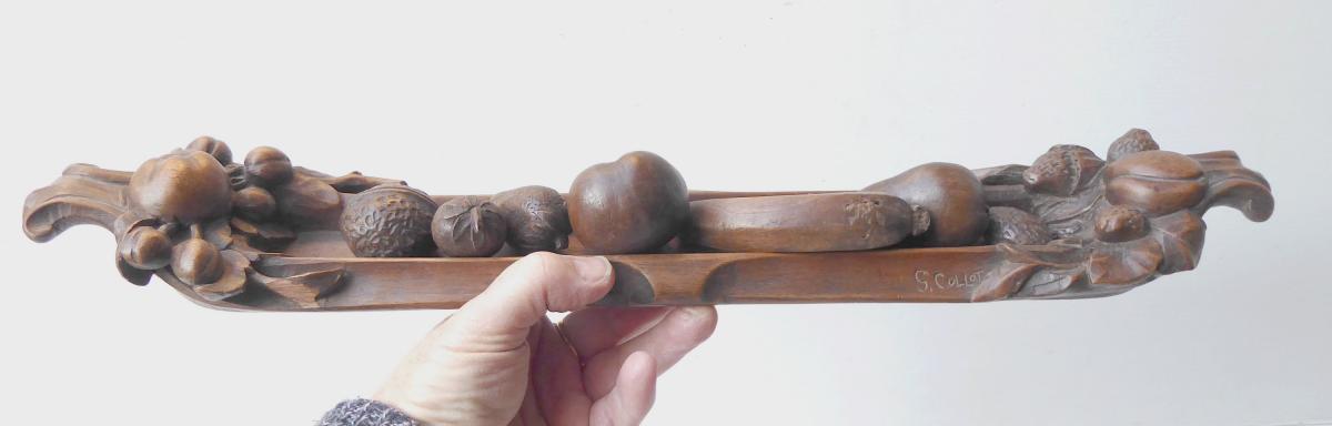 Wood Fruit Composition, Art Nouveau, Signed