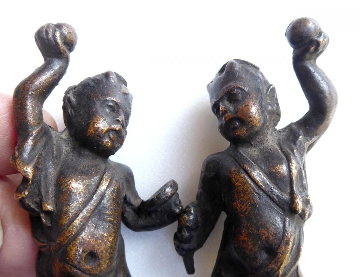 Louis XIV Period: Pair Of Small Faunas, Bronze, Furnishing.-photo-1