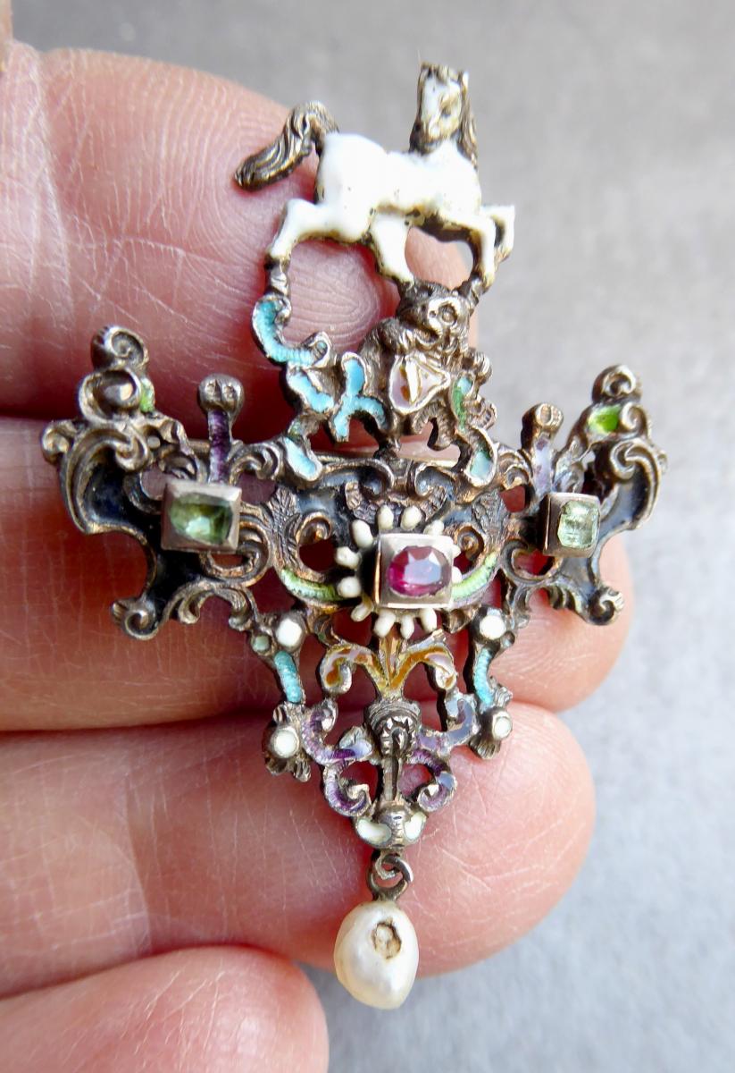 Enamels On Silver Renaissance Style Jewel, Austria Hungary, 19thc-photo-2