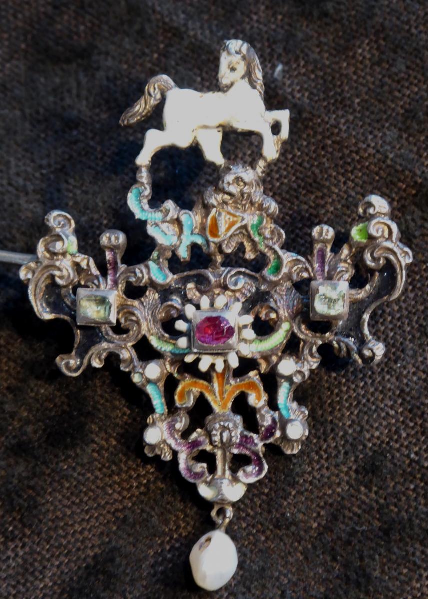 Enamels On Silver Renaissance Style Jewel, Austria Hungary, 19thc-photo-4