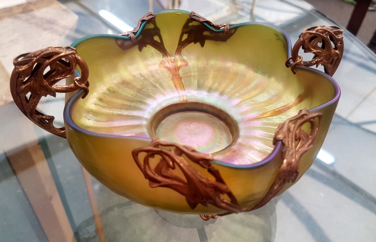 Art Nouveau, Set Of 10 Iridescent Glass Cups, Austria, Loetz?-photo-3