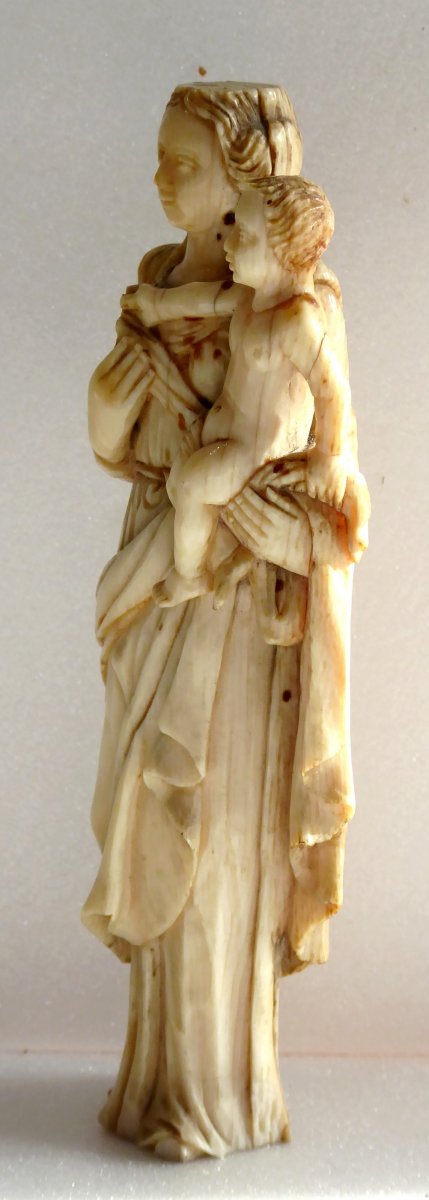 Vierge à l'Enfant, Ivoire De Dieppe Du XVIIe Siècle-photo-2