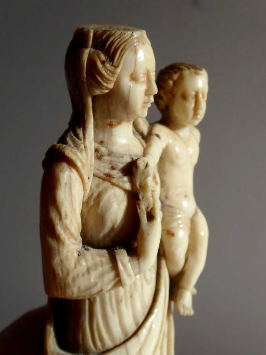 Vierge à l'Enfant, Ivoire De Dieppe Du XVIIe Siècle-photo-2