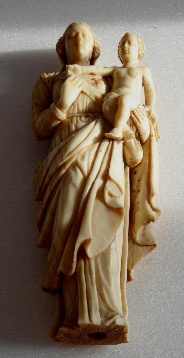 Vierge à l'Enfant, Ivoire De Dieppe Du XVIIe Siècle-photo-3