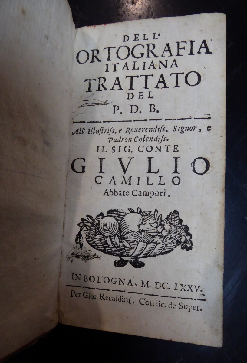 Italian Spelling Treaty Of Delminio, 1675, Hardcover Parchment-photo-2