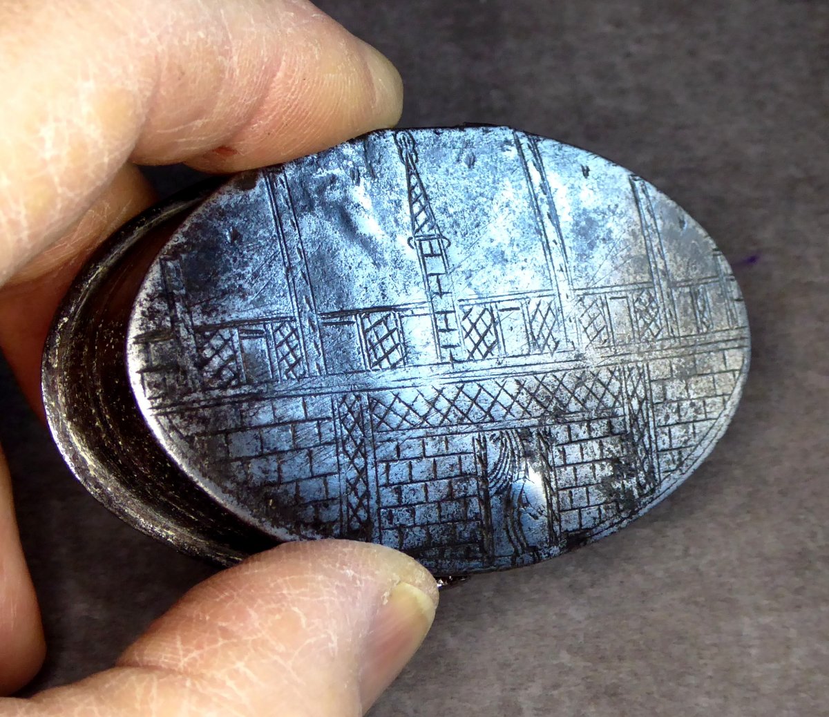 Engraved Iron Oval Box, Russia? Early 18th Century: St Petersburg?
