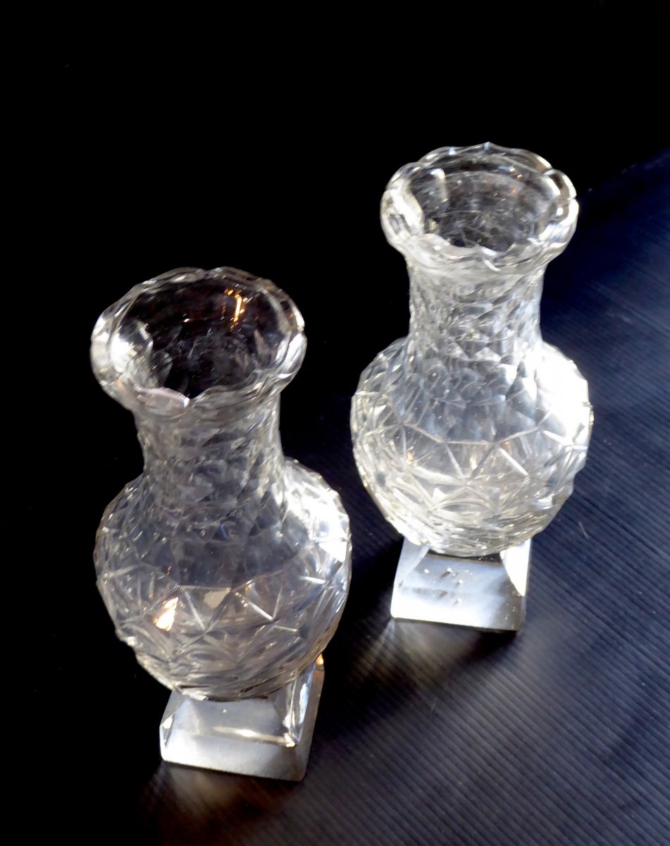  Vases Verrerie Taillée De Bristol, XVIIIe, en Paire, rares! -B--photo-4