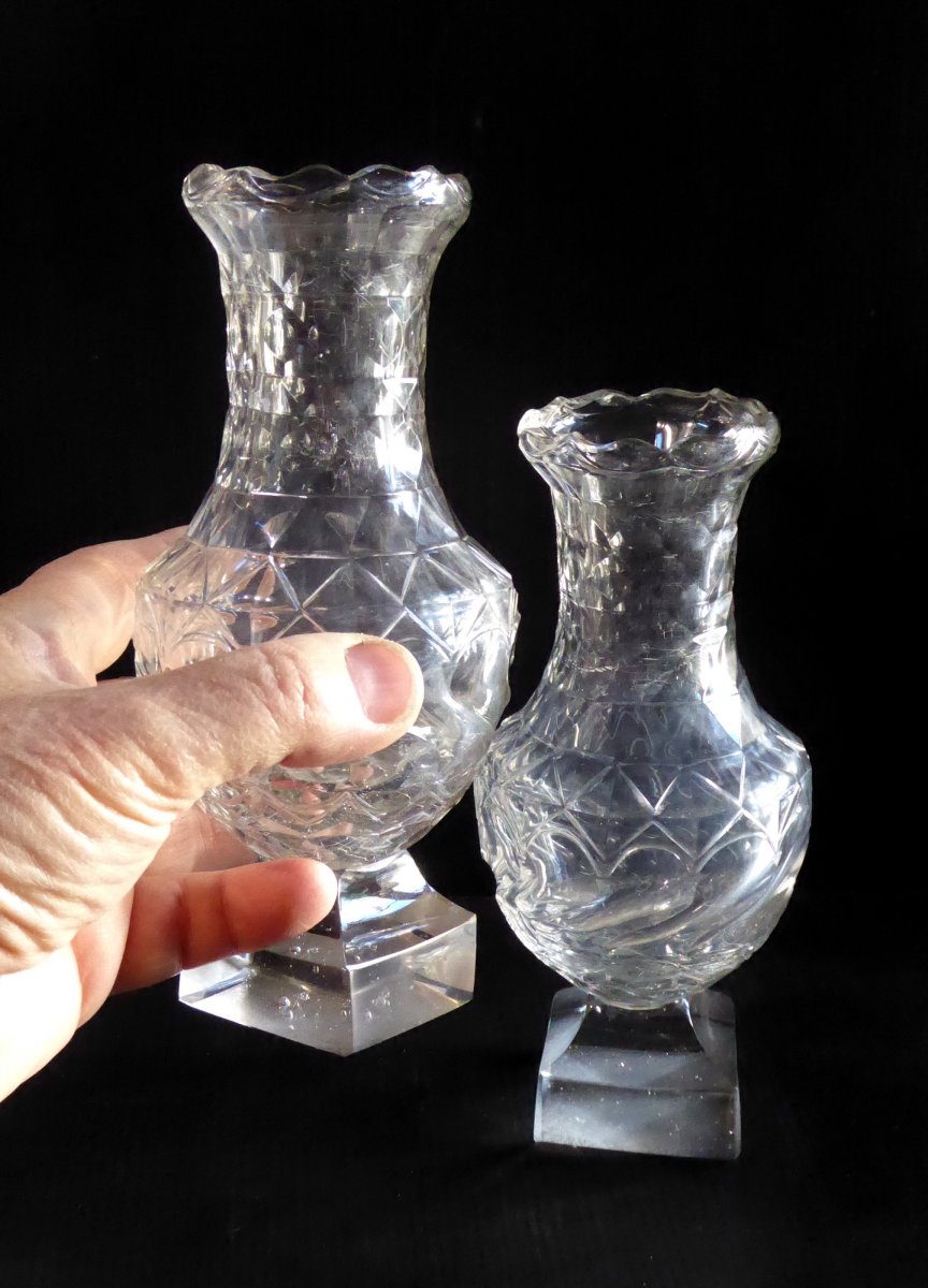  Vases Verrerie Taillée De Bristol, XVIIIe, en Paire, rares! -B--photo-1
