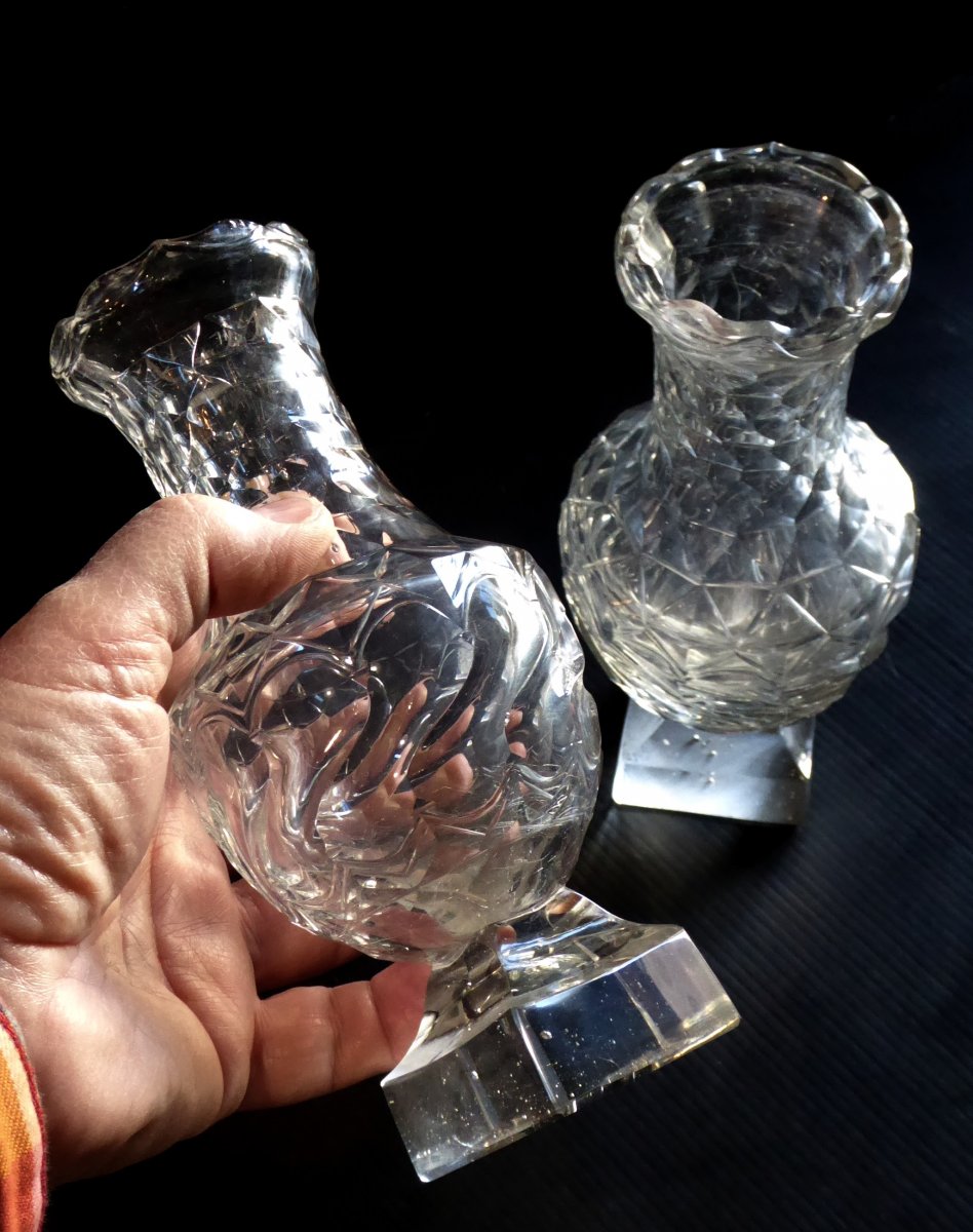  Vases Verrerie Taillée De Bristol, XVIIIe, en Paire, rares! -B--photo-2