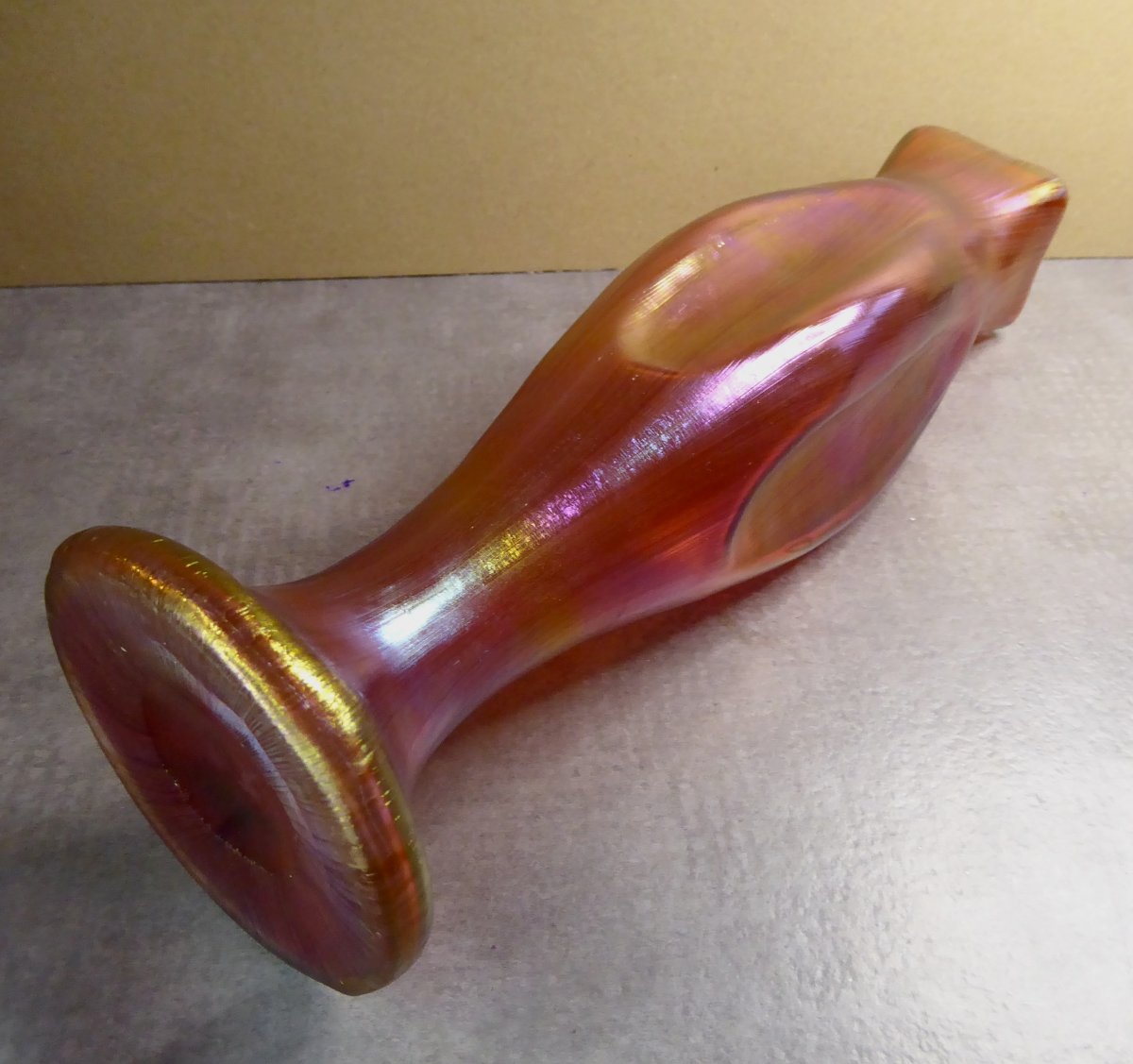 Red Iridescent Loetz   Art Nouveau Glass High Vase-photo-4