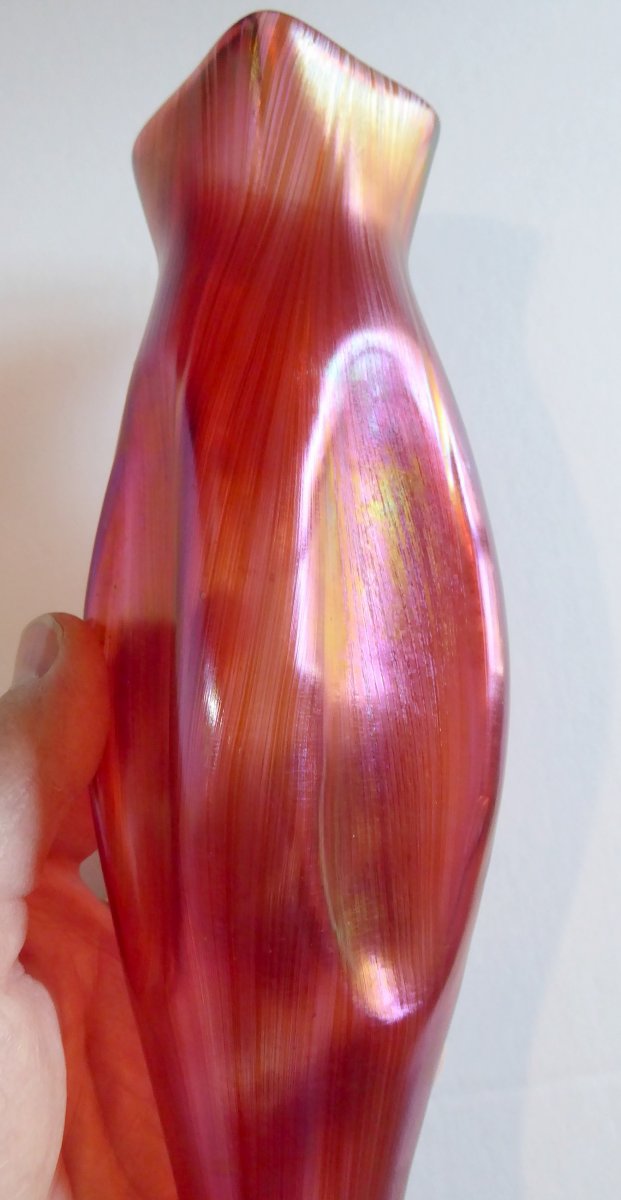 Red Iridescent Loetz   Art Nouveau Glass High Vase-photo-1