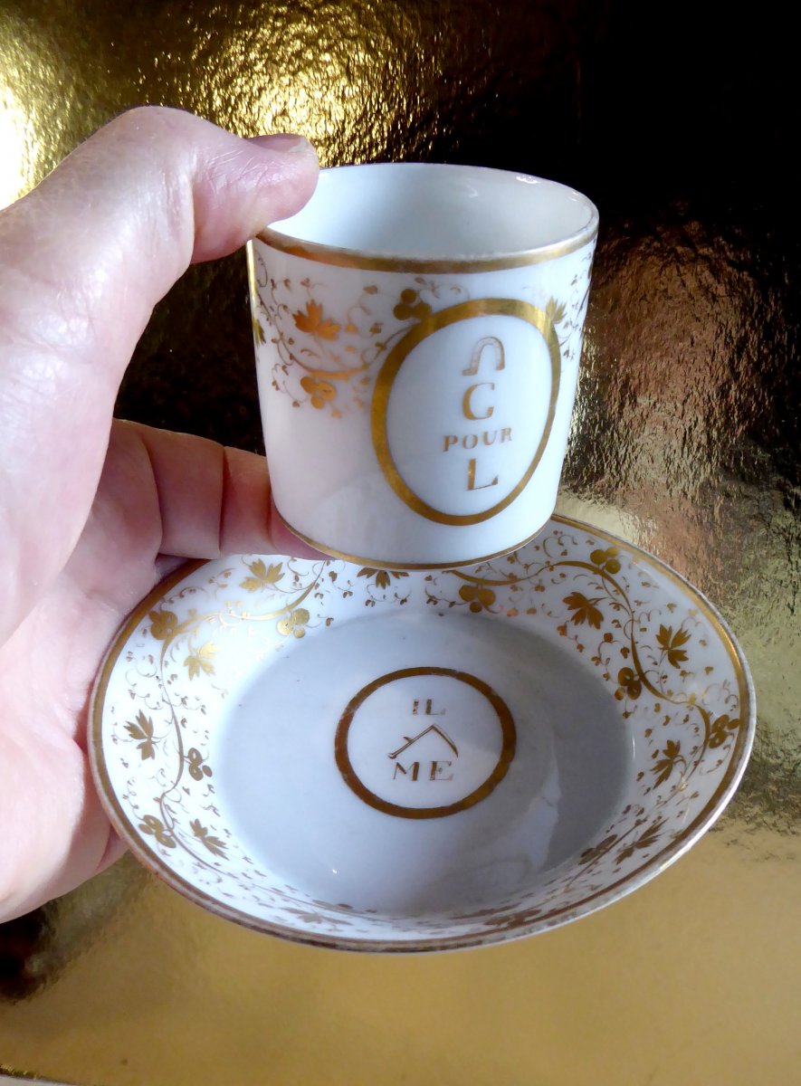 Paris Porcelain, Louis XVI Cup And Saucer Rébus For Love,  Signed