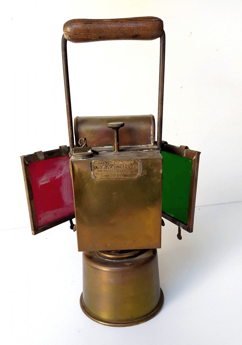 Acetylene Lantern  Chef De Gare, Circa 1900, Signed-photo-3