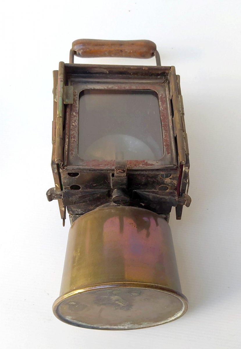 Acetylene Lantern  Chef De Gare, Circa 1900, Signed-photo-4