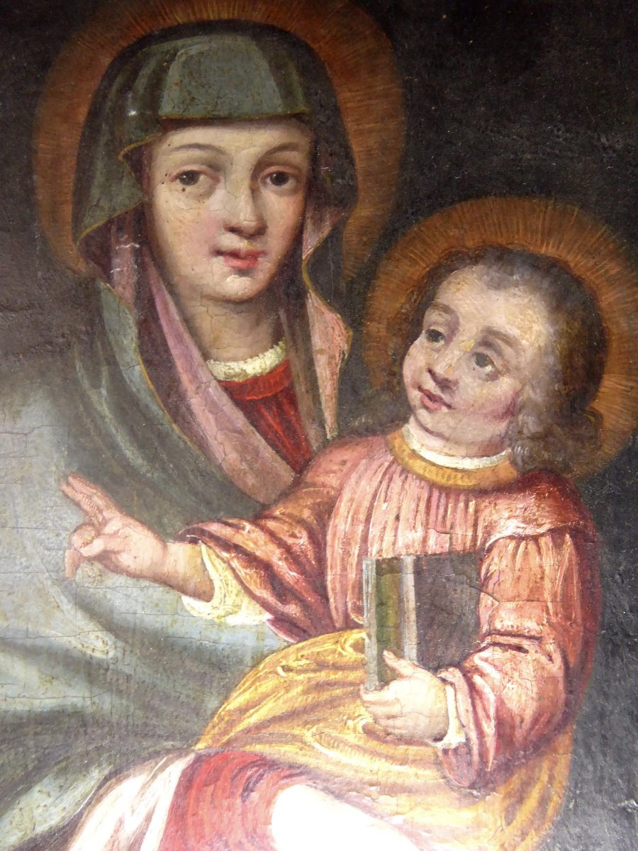 Oil On Oak, Virgin And Child, Beautiful 18th Quality