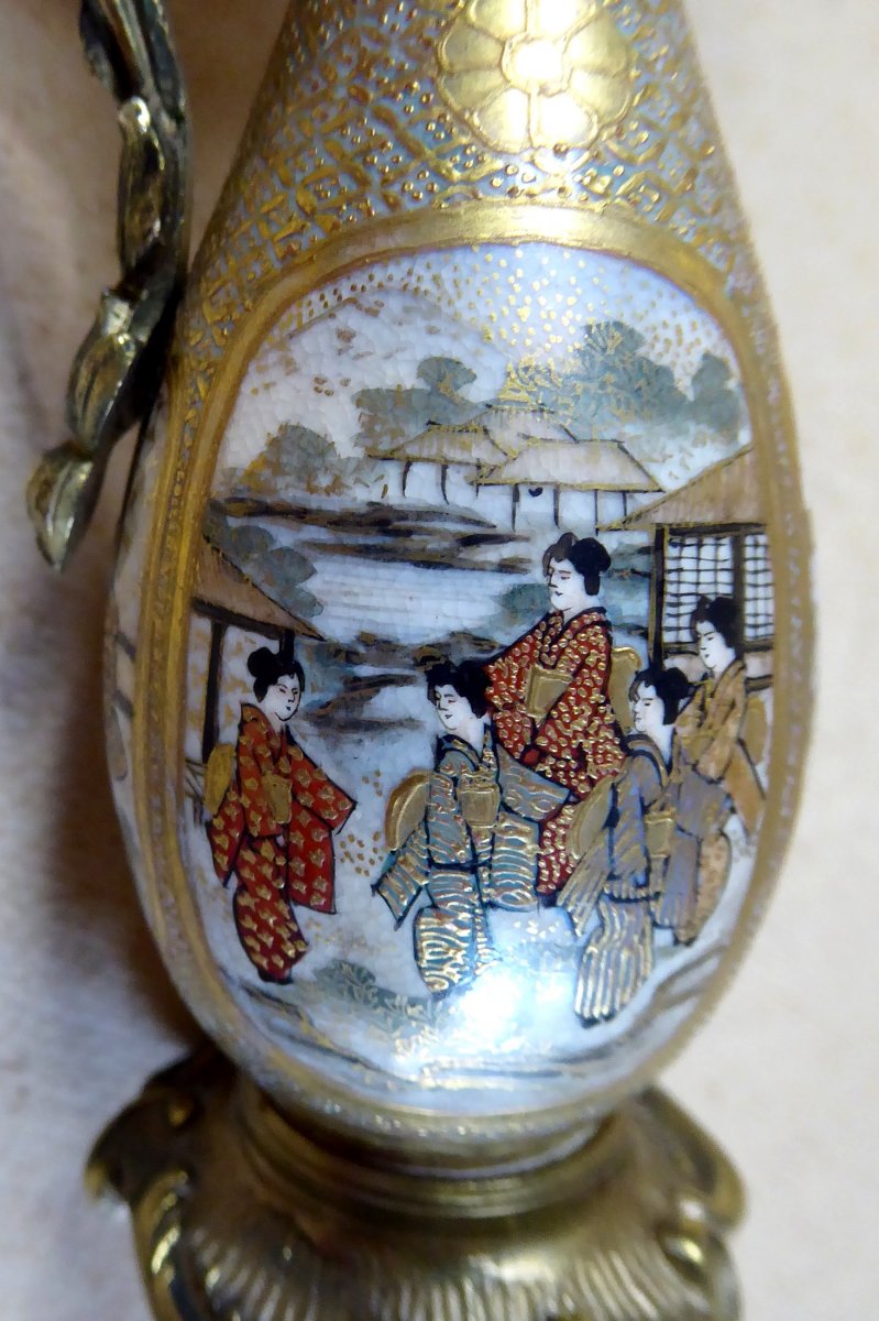 Miniature d'Aiguière Japonisante, XIXe, Satsuma, Monture Parisienne-photo-2