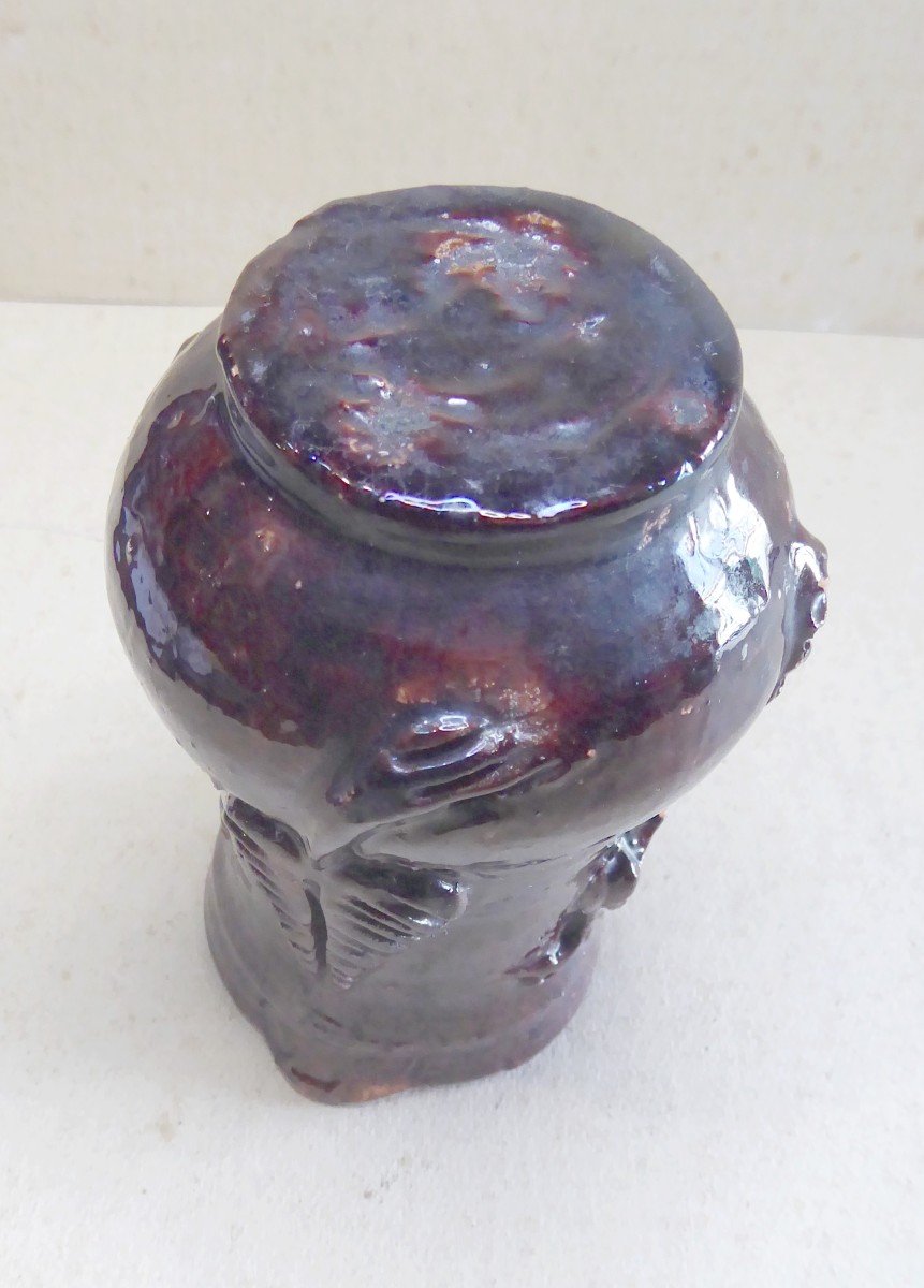 Small Animal Pitcher Armentières? Glazed Brown Earthenware -photo-3