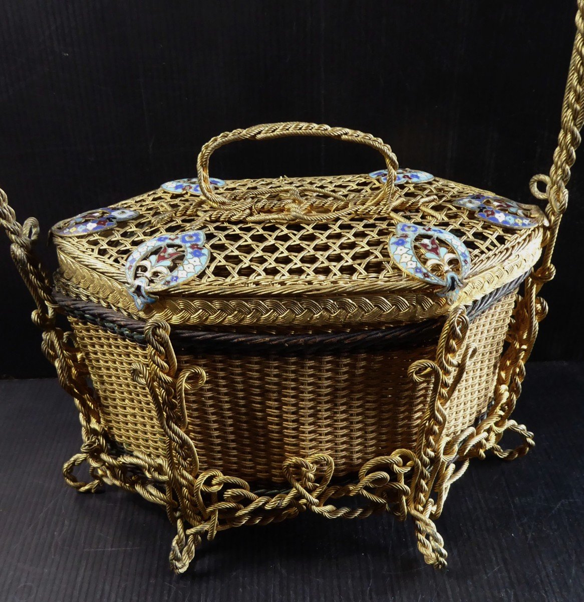 Precious Chocolate And Candy Gilt Basket, Rue De La Paix, Paris 1860-photo-4