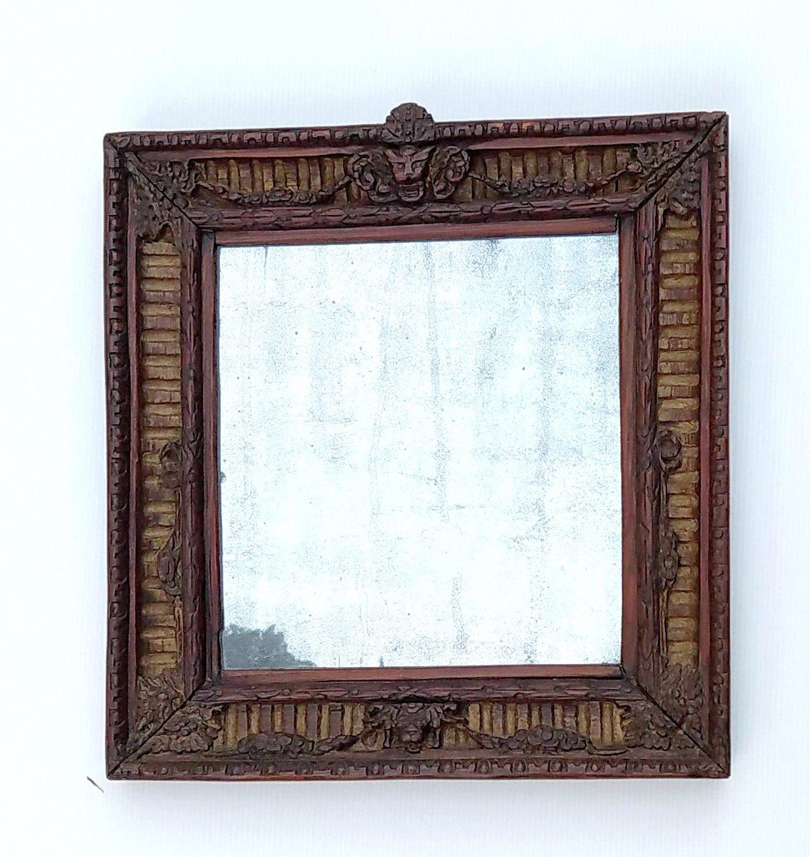 Provencal Primitive Mirror , Hackberry Carved, Nineteenth,