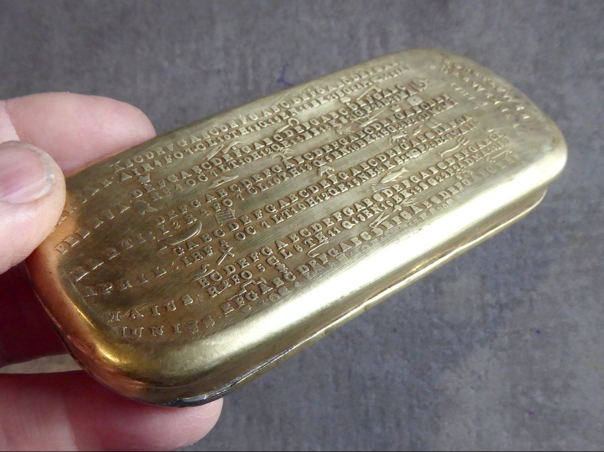 Year1787: Calendar Snuffbox, Embossed Brass, Sweden, Museum