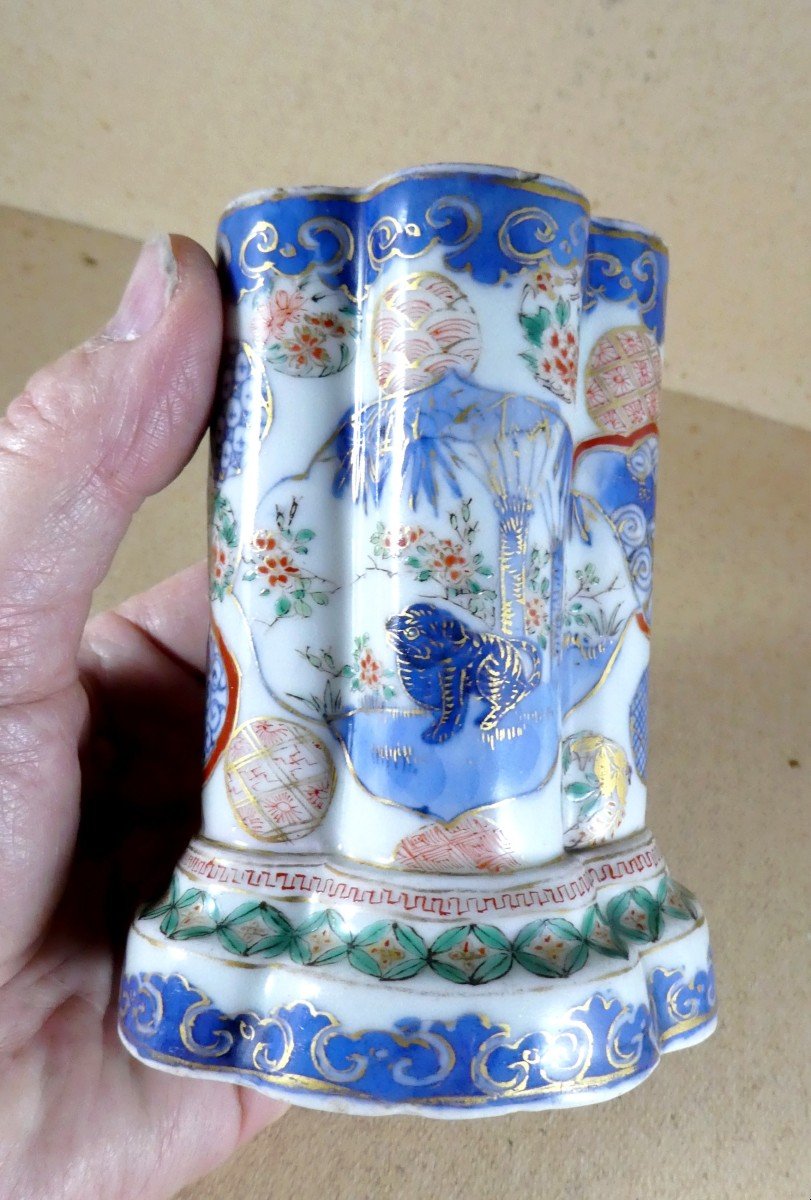 Japanese Brush Holder, Arita Porcelain 4 Colors, 19th Century-photo-2