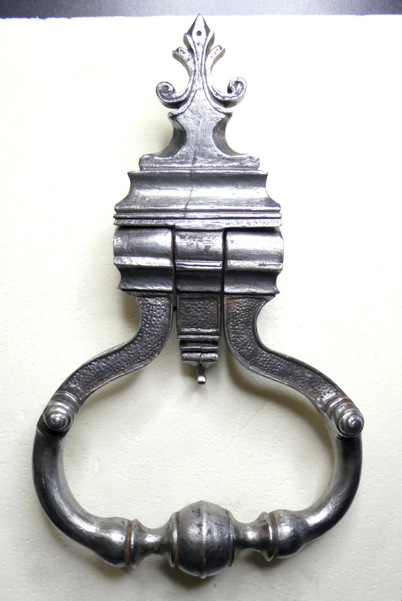 French 18th Century Wrought Iron  Engraved Door Knocker