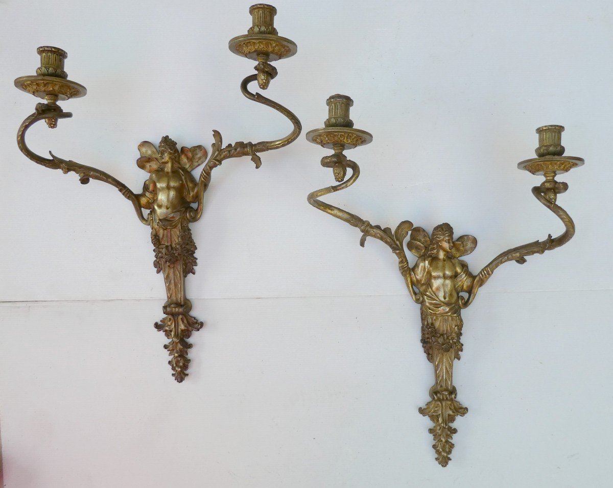 Larges Appliques aux Elfes, Bronze Ciselé, Style Régence