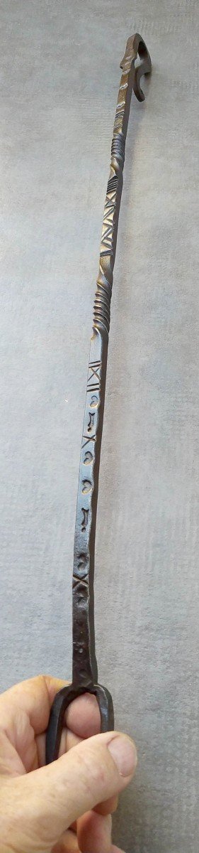 Large Hearth Fork, Stamped Wrought Iron, French Primitive
