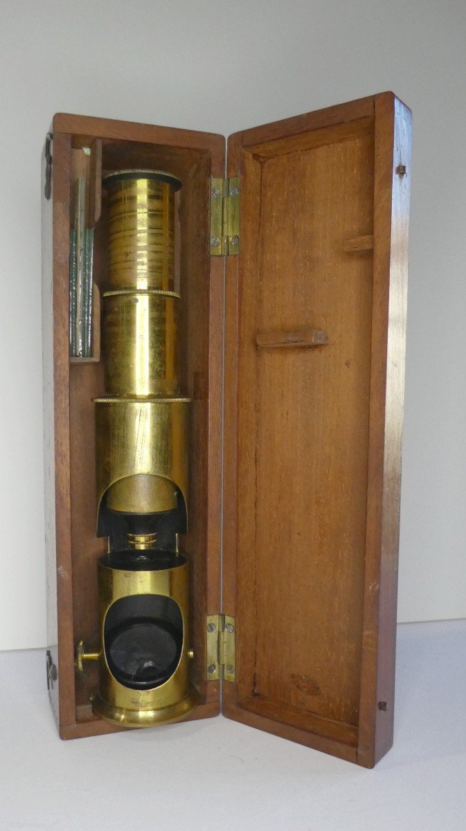 Nice Drum Student Microscope, Lacquered Brass, Late 19th Century-photo-4