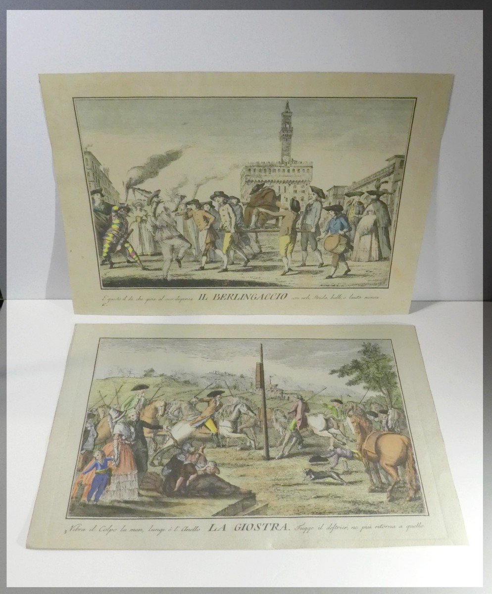 Il Berlingaccio, La Giostra, Stampe, L XVIIIe, 2 Gravures De Carnaval