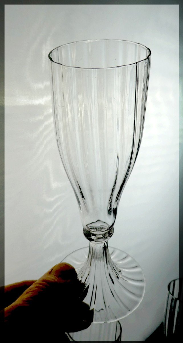 Champagne Flutes Bindweed Blown Glass Art Nouveau, 10 Glasses-photo-4