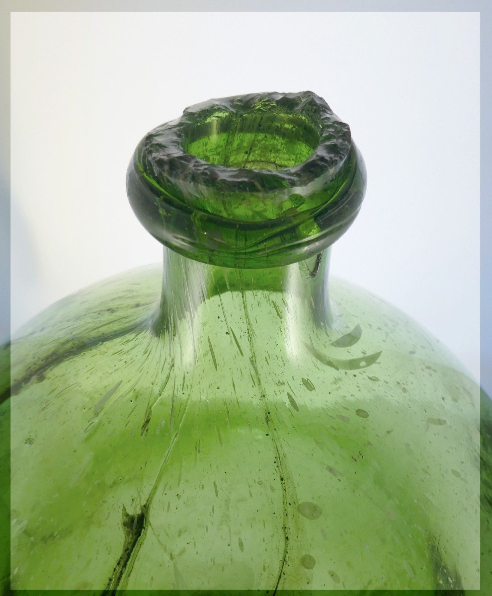 Huge Soft Green Blown White Speckled Bottle, Almost 2 Centuries-photo-3