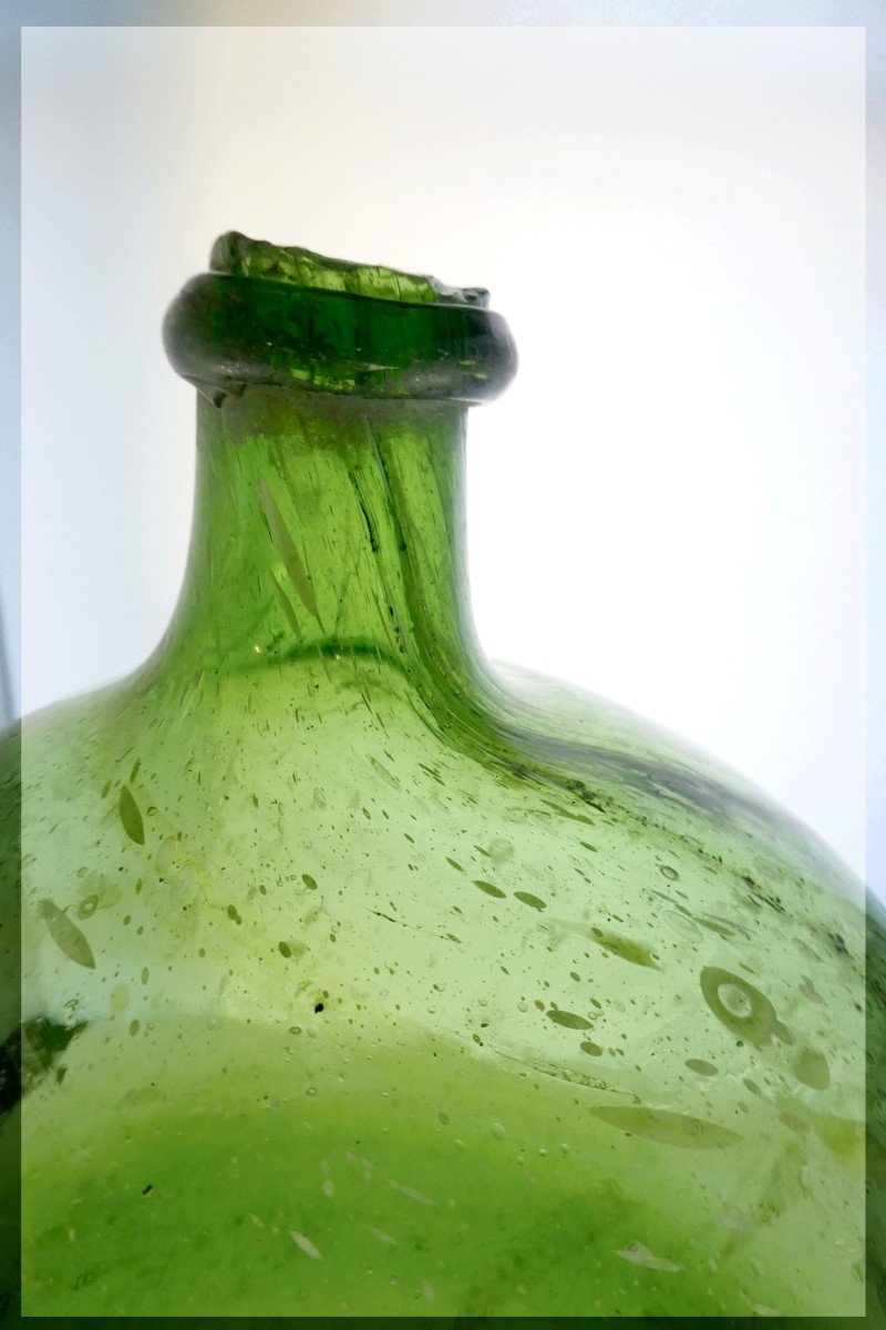 Huge Soft Green Blown White Speckled Bottle, Almost 2 Centuries-photo-5