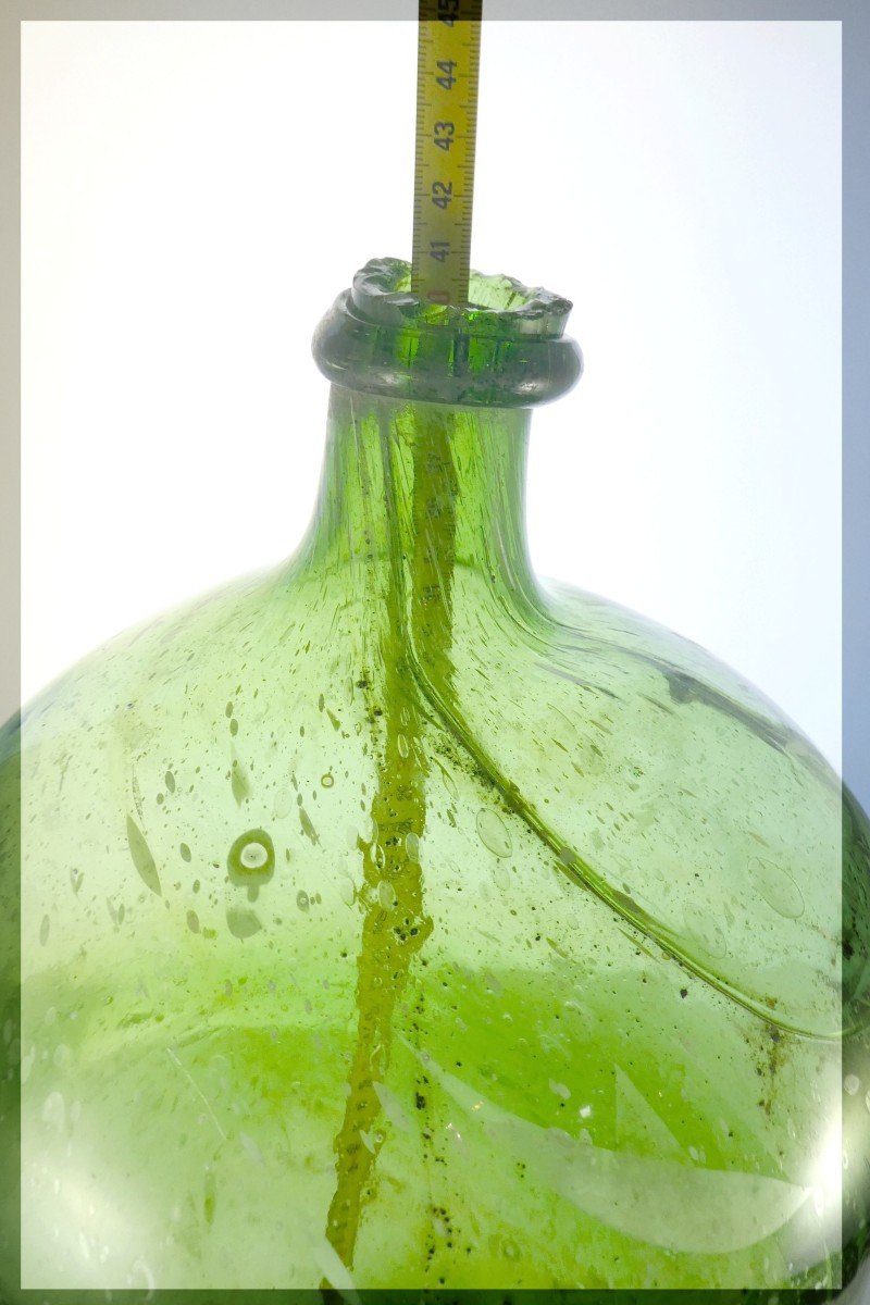 Huge Soft Green Blown White Speckled Bottle, Almost 2 Centuries-photo-7
