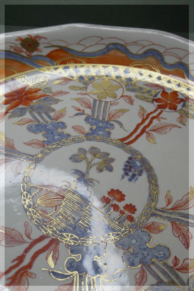 Italian Porcelain , Large Golden Imari Dish-photo-2