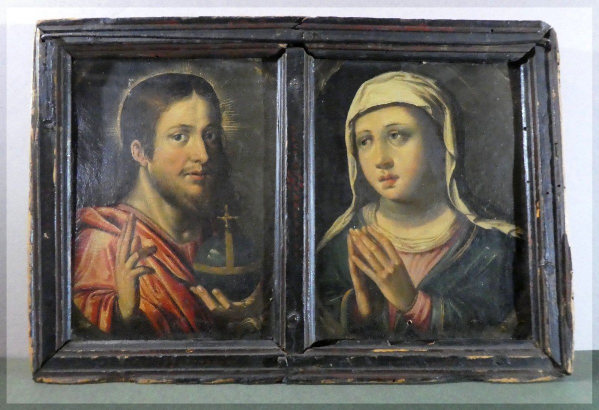 Two Saints Portraits Facing Each Other, Haute Epoque Diptych