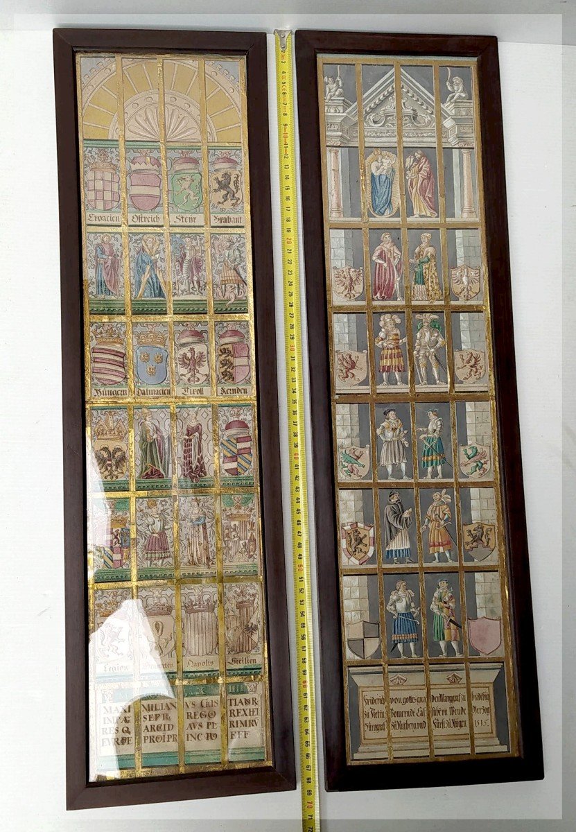 Diptych Of 56 Historico-heraldic Gouaches, 19th Century Connoisseur-photo-4