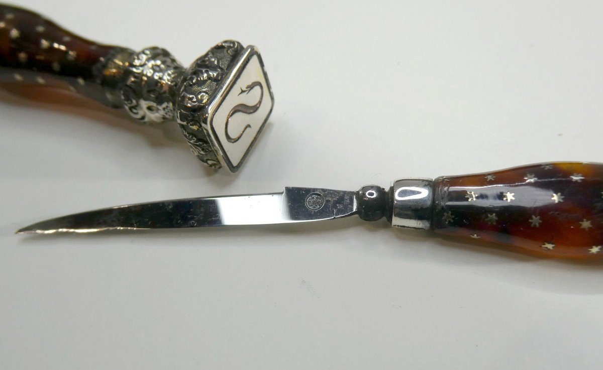 Tortoiseshell And Silver: Napoleon III  Writing Tools, Good Quality.-photo-4
