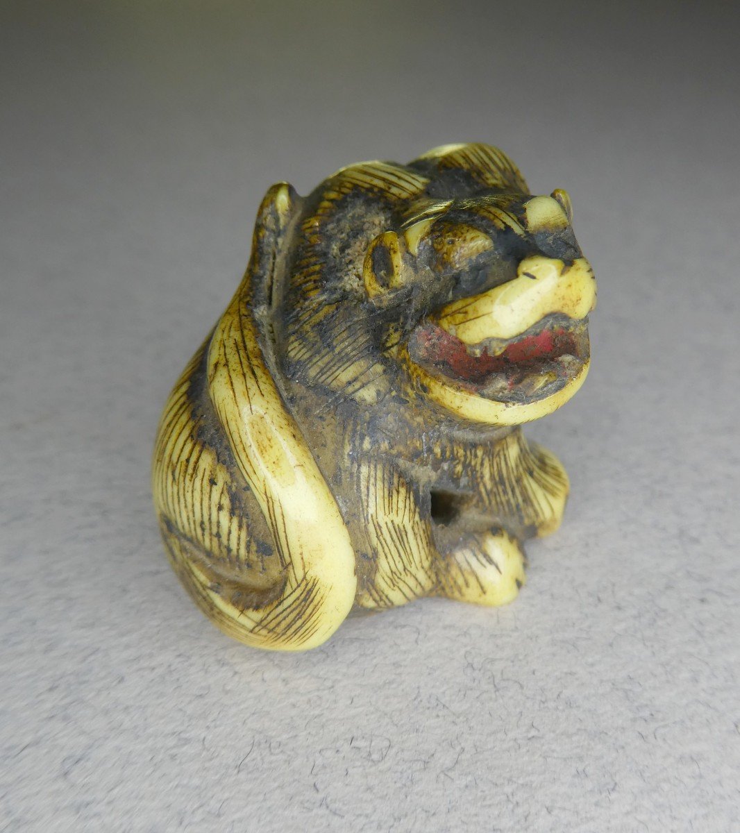 Animal Netsuke, Carved Bone: Guard Lion Dog, Japan - Circa 1900-photo-2