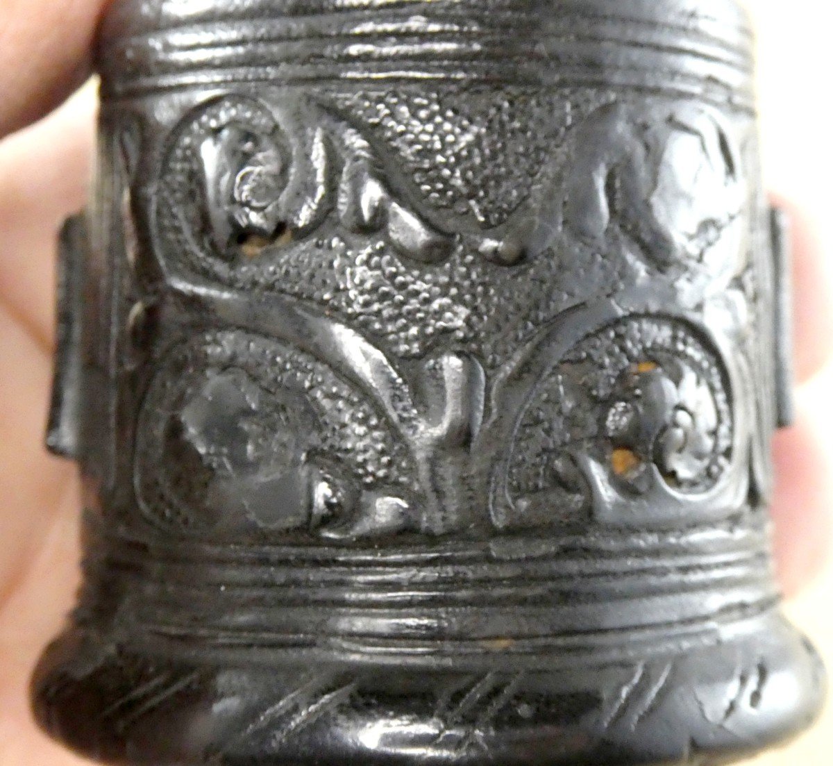 Museum: Medieval Pyxis In Incised Boiled Leather, Gothic, Good Condition-photo-5