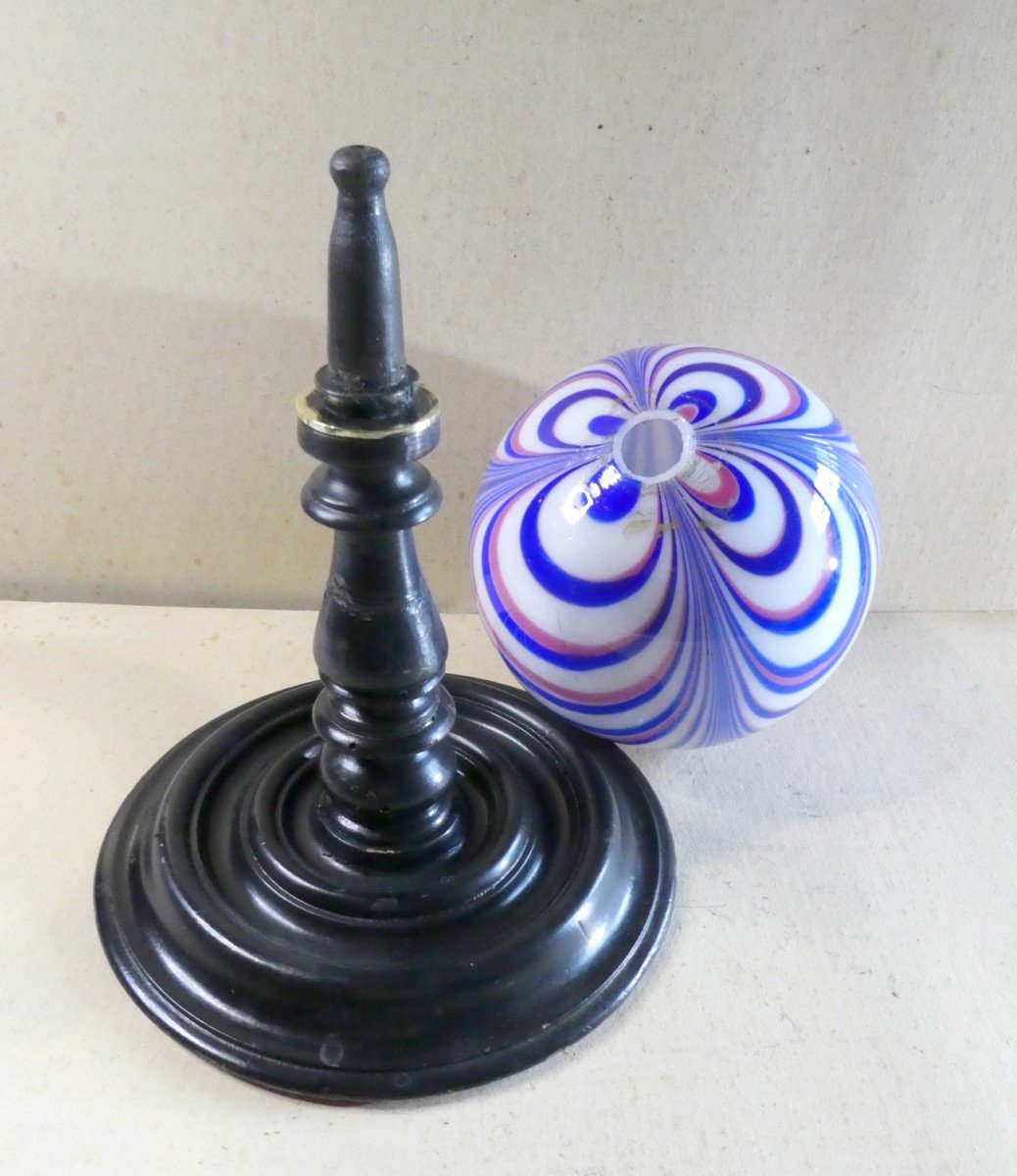 Patriotic Headdress Holder, Tricolor Blown Glass Marotte, 1889-photo-2