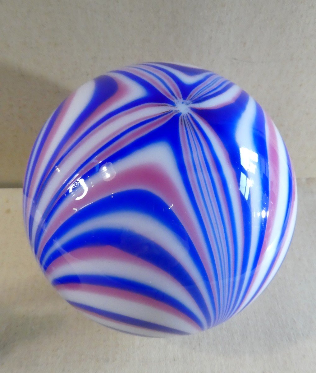 Patriotic Headdress Holder, Tricolor Blown Glass Marotte, 1889-photo-3