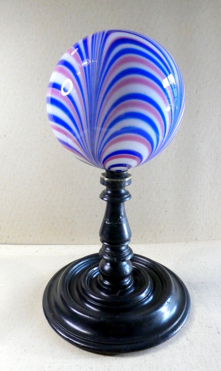 Patriotic Headdress Holder, Tricolor Blown Glass Marotte, 1889-photo-4
